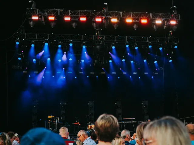 Público asistiendo a un concierto frente a un escenario iluminado