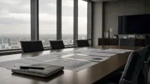 Sala de reuniones en un edificio de gran altura con vistas a la ciudad
