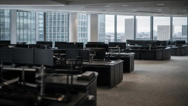 Oficina moderna vacía en un rascacielos con vistas a la ciudad