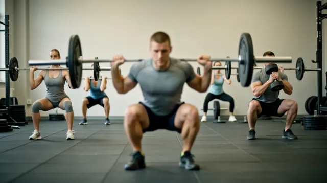 Grupo de personas levantando pesas en un gimnasio de entrenamiento funcional