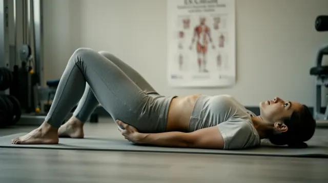 Una persona tumbada en una colchoneta realizando un ejercicio abdominal