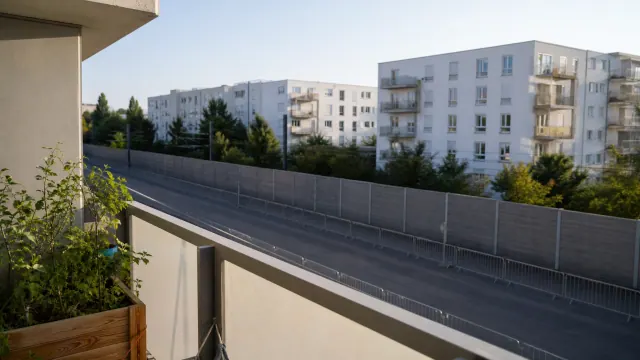 Balcón de vivienda con vistas a bloques de apartamentos residenciales