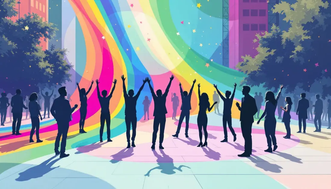 Ilustración abstracta de la celebración del Orgullo con banderas del arcoíris