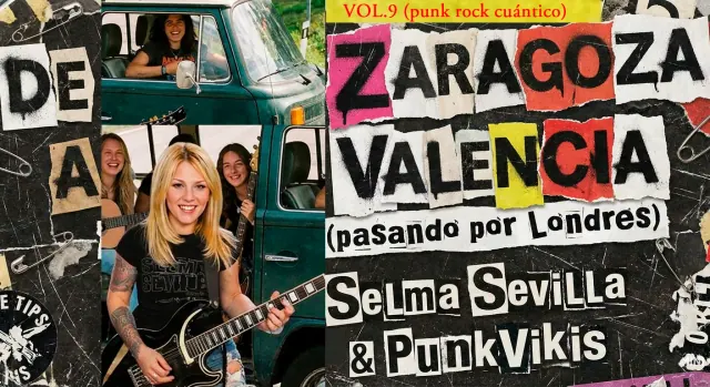 Cartel de collage anunciando el concierto de Selma Sevilla & PunkVikis en Zaragoza