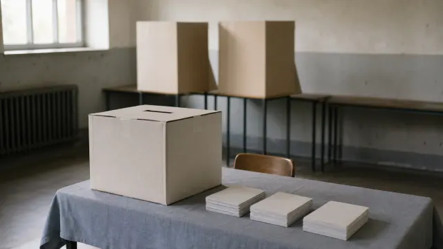 Urnas de votación en una mesa de colegio electoral